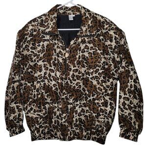 Vintage 80s 90s Bomber Jacket 100% Silk Leopard Fuda Int Y2K Streetwear Edgy
